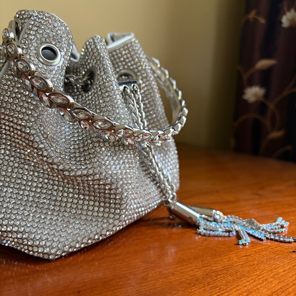 Elegant Silver Crystal-Embellished Women's Bag